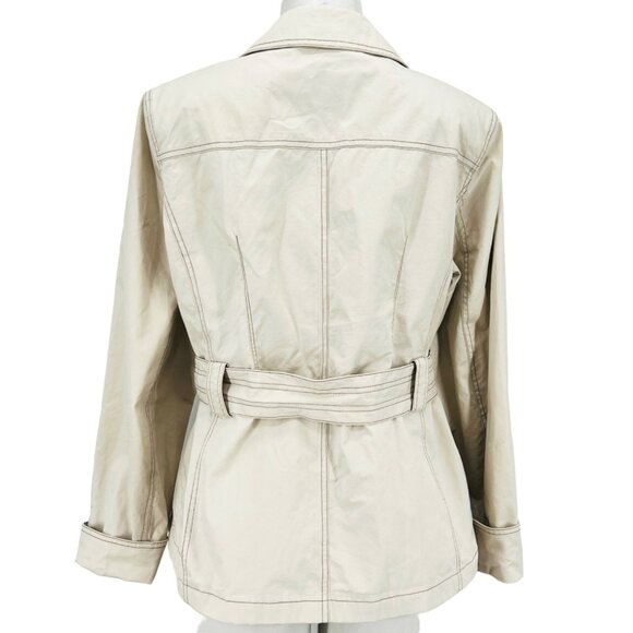 Braetan Women's Belted Lined Beige Jacket Size L Buttons Closure Collared - Picture 3 of 13